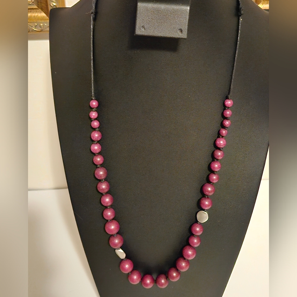 J.Jill Pure Jill Wild Berry Beaded Adjustable Black Cord Long Necklace